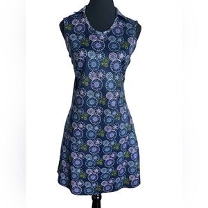 Puma Blue Floral Women's Golf Tennis V-Neck Sport Polo Dress - Medium